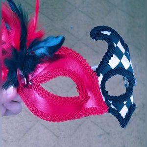 SOLD! Masquerade mask, Halloween accessory, dressup, red and black eye mask